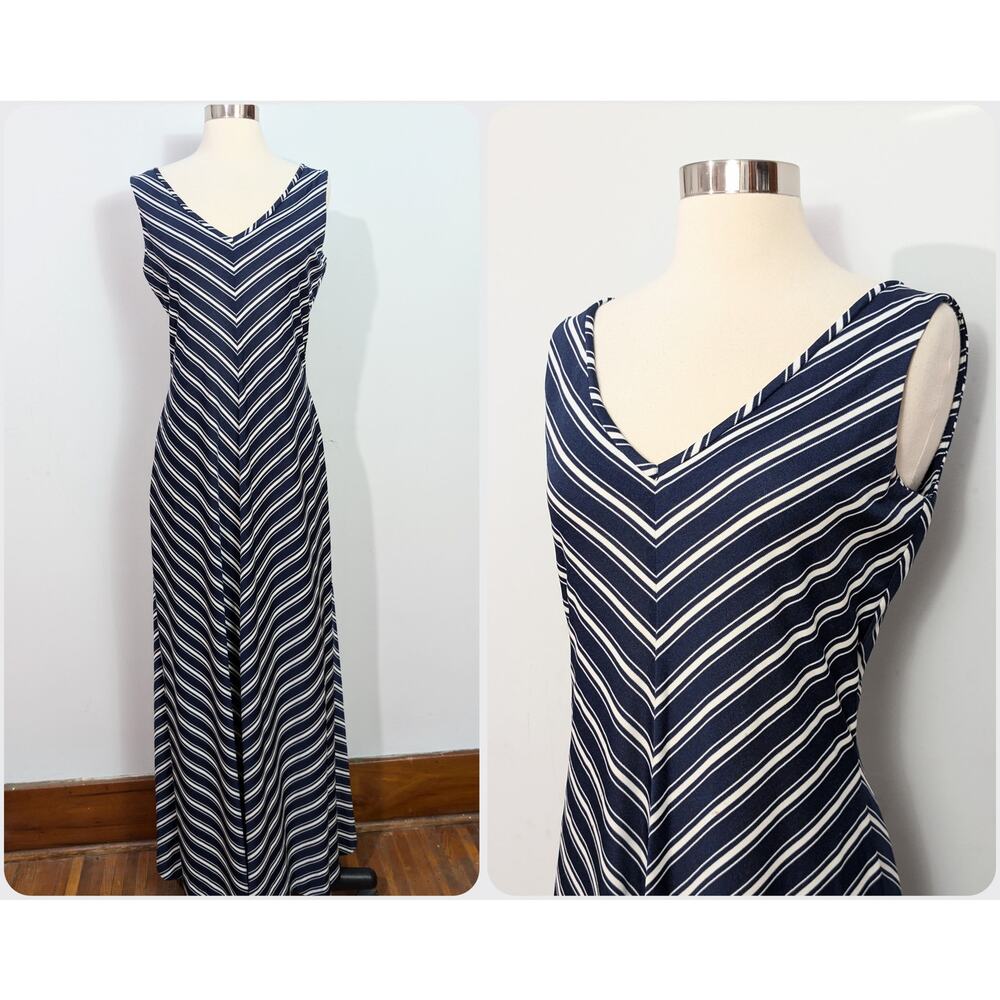 Blue/White Chevron 70s Maxi Dress